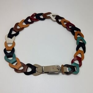 Vintage Womans Small Interlocking Multi-colored Leather Link Belt